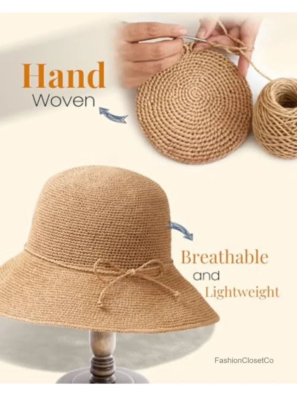 Handmade Paper Straw Sun Hat Foldable Packable Floppy Brim Travel Essential